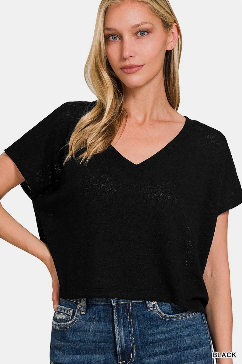 Zenana V-Neck Short Sleeve Crop T-Shirt - AnAs Market