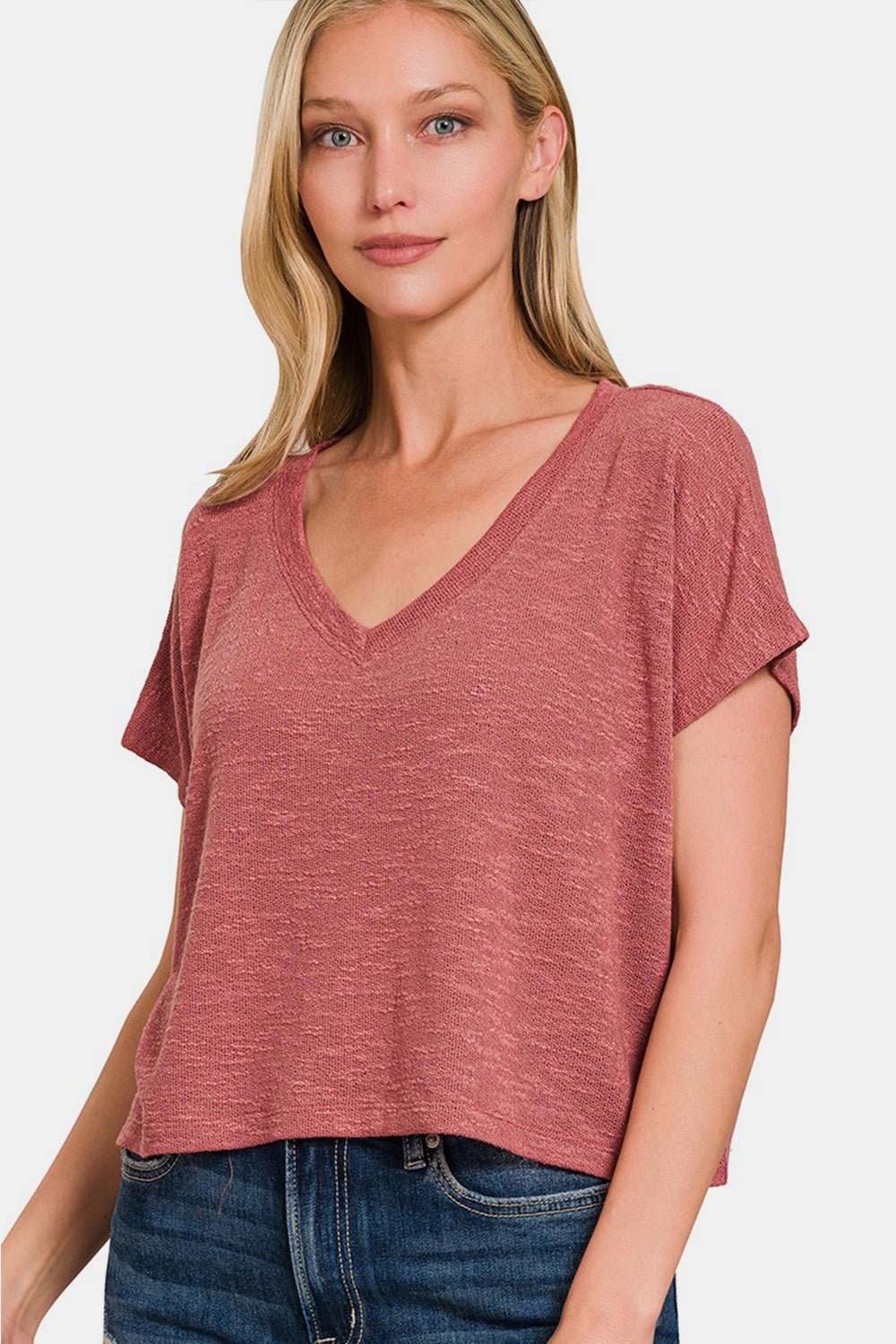 Zenana V-Neck Short Sleeve Crop T-Shirt - AnAs Market