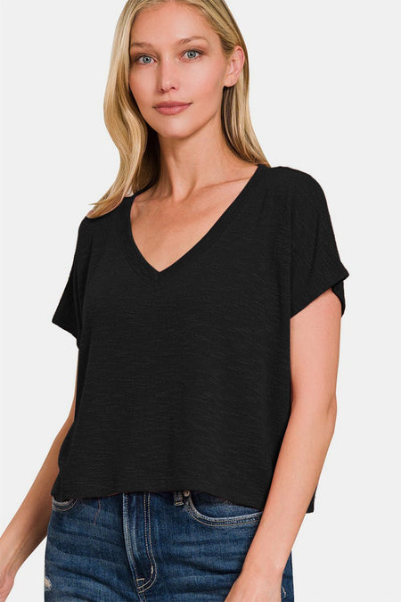 Zenana V-Neck Short Sleeve Crop T-Shirt - AnAs Market