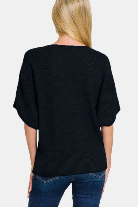 Zenana V - Neck Short Sleeve Dolman Sweater - S. M. & Co.