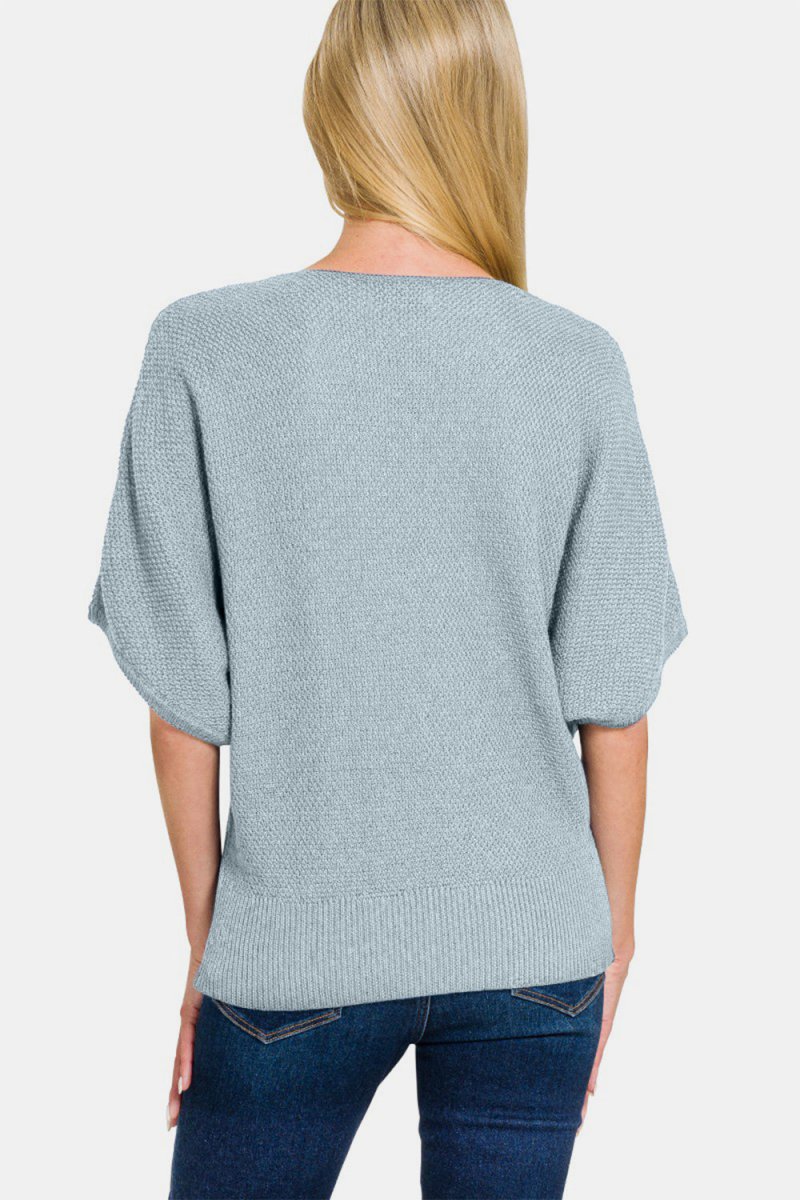 Zenana V - Neck Short Sleeve Dolman Sweater - S. M. & Co.