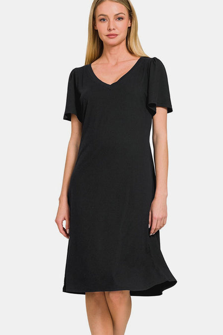 Zenana V-Neck Short Sleeve Dress - AnAs Market