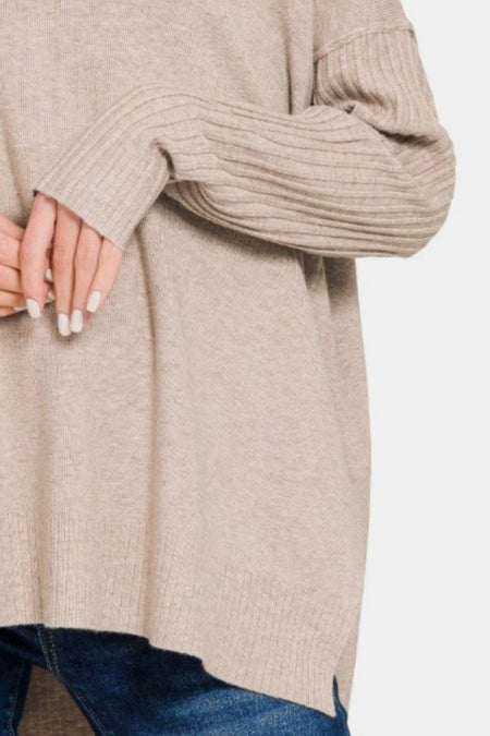 Zenana V - Neck Side Slit High - Low Sweater - S. M. & Co.