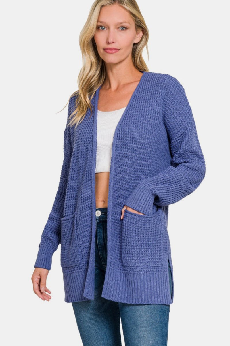 Zenana Waffle Open Front Sweater Cardigan - S. M. & Co.