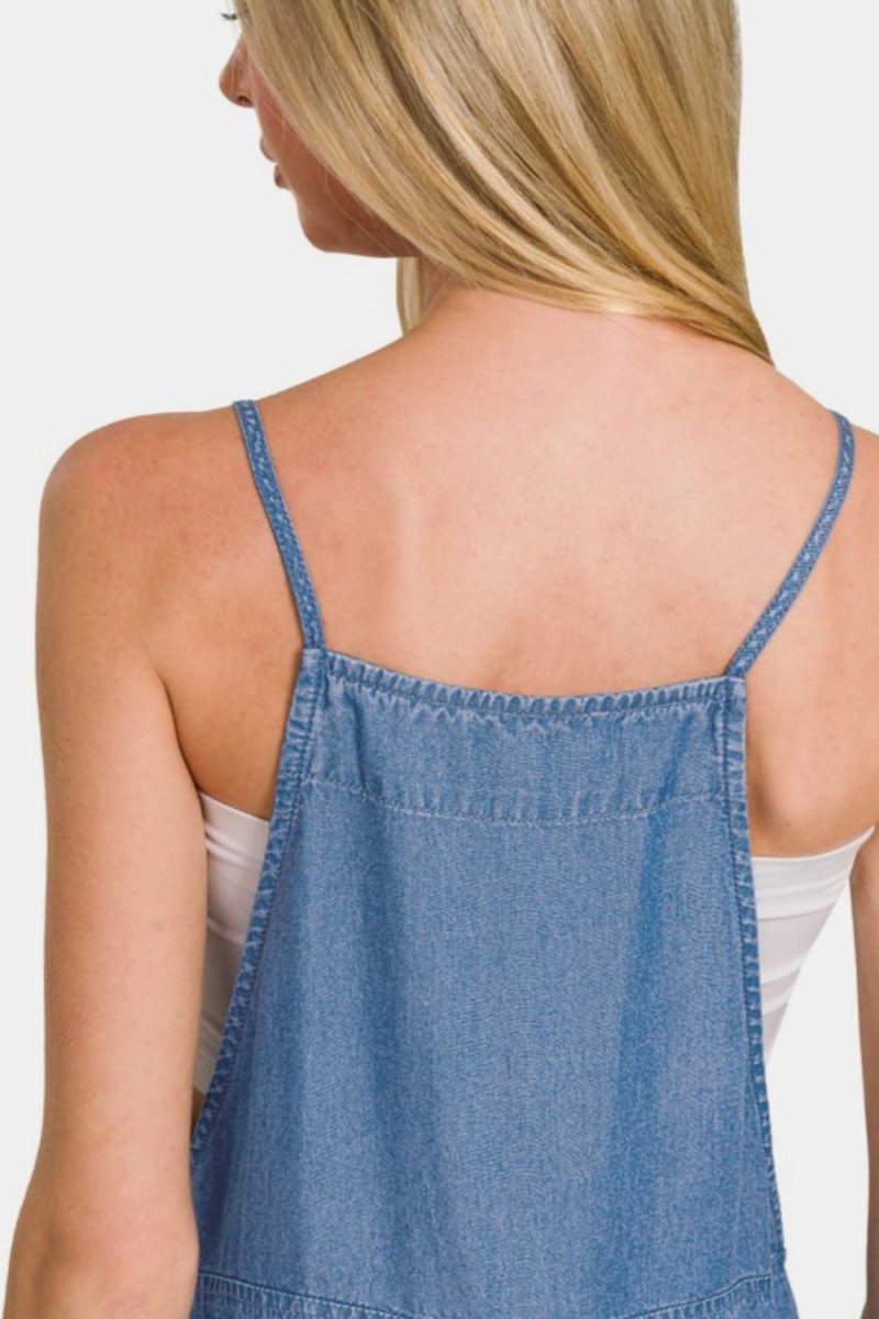 Zenana Washed Adjustable Strap Wide Leg Denim Overalls - S. M. & Co.