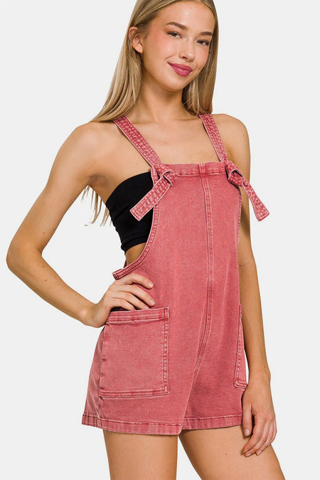 Zenana Washed Knot Strap Rompers - AnAs Market