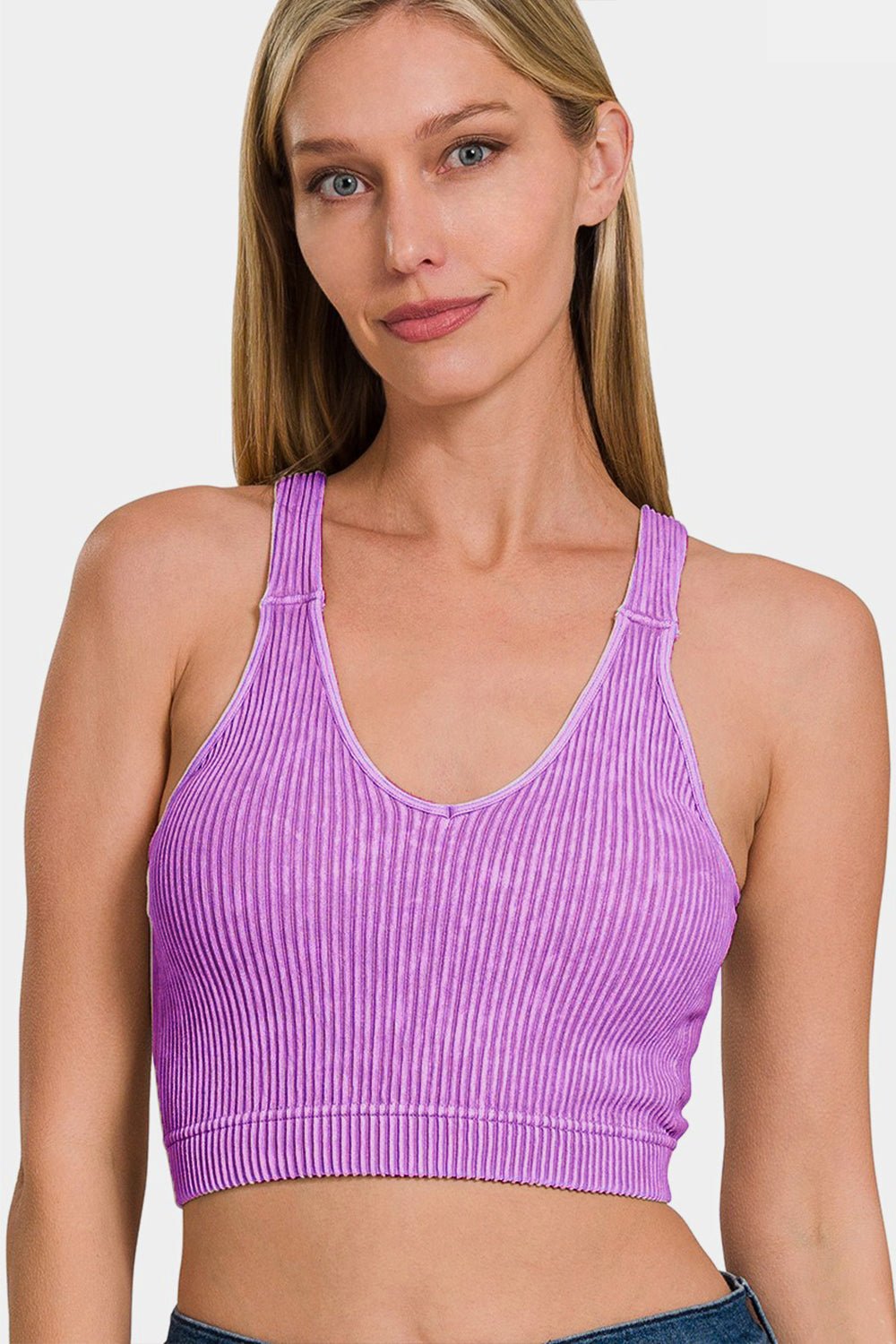 Zenana Washed Ribbed Cropped Bra Padded Tank - AnAs Market