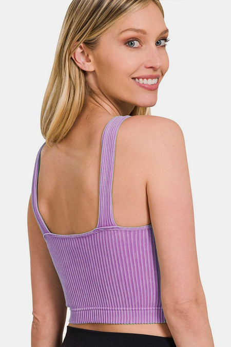 Zenana Washed Ribbed Cropped Bra Padded Tank - AnAs Market