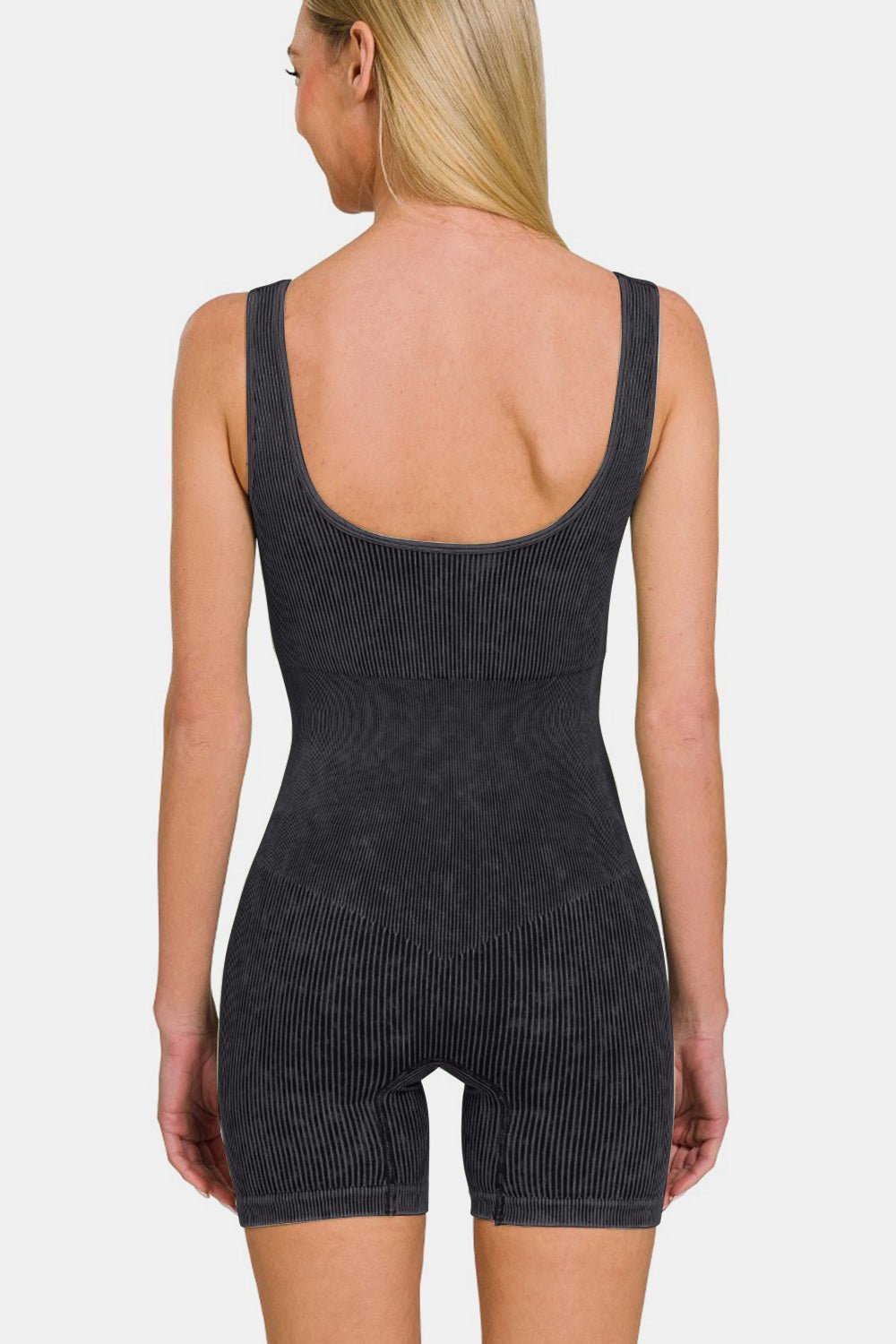 Zenana Washed Ribbed Romper with Pad - S. M. & Co.