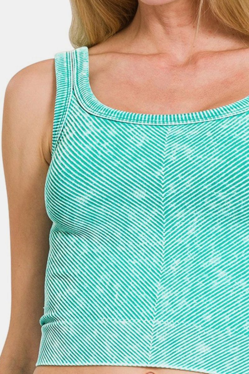 Zenana Washed Ribbed Scoop Neck Wide Strap Tank - S. M. & Co.