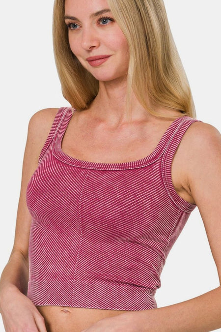 Zenana Washed Ribbed Scoop Neck Wide Strap Tank - S. M. & Co.