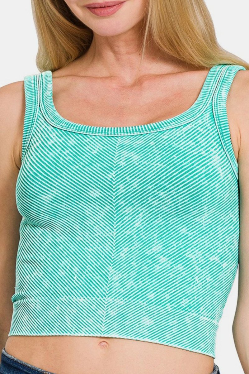 Zenana Washed Ribbed Scoop Neck Wide Strap Tank - S. M. & Co.