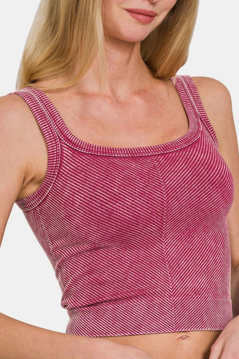 Zenana Washed Ribbed Scoop Neck Wide Strap Tank - S. M. & Co.