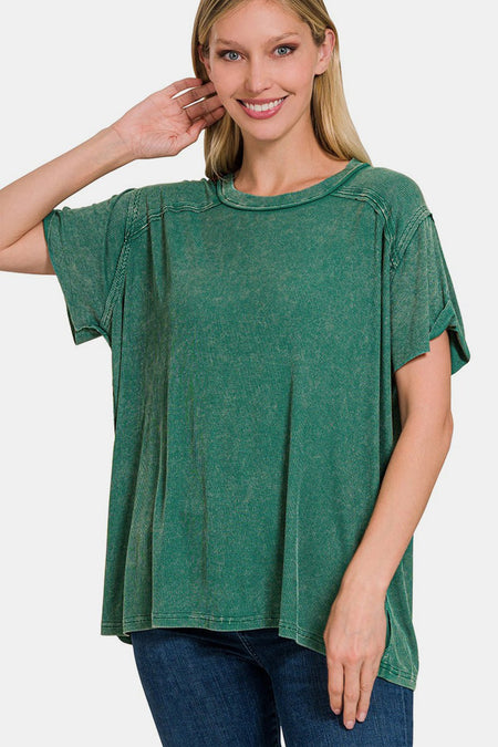 Zenana Washed Ribbed Short Sleeve Top - AnAs Market