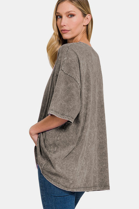 Zenana Washed Round Neck Drop Shoulder Oversized T-Shirt - AnAs Market