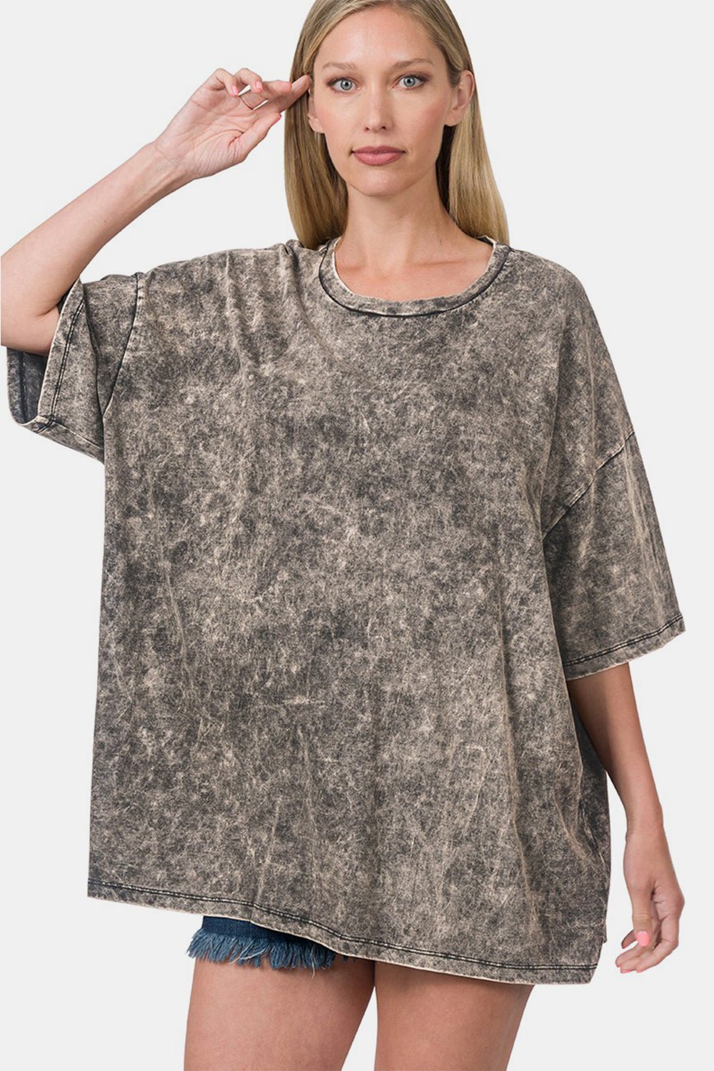 Zenana Washed Round Neck Drop Shoulder Oversized T-Shirt - AnAs Market