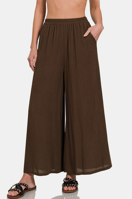 Zenana Woven Wide Leg Pants With Pockets - AnAs Market