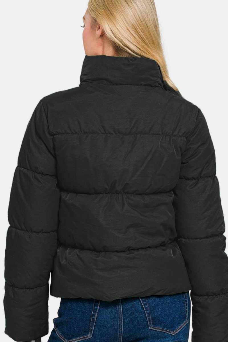 Zenana Zip Up Turtleneck Puffer Jacket with Pockets - S. M. & Co.