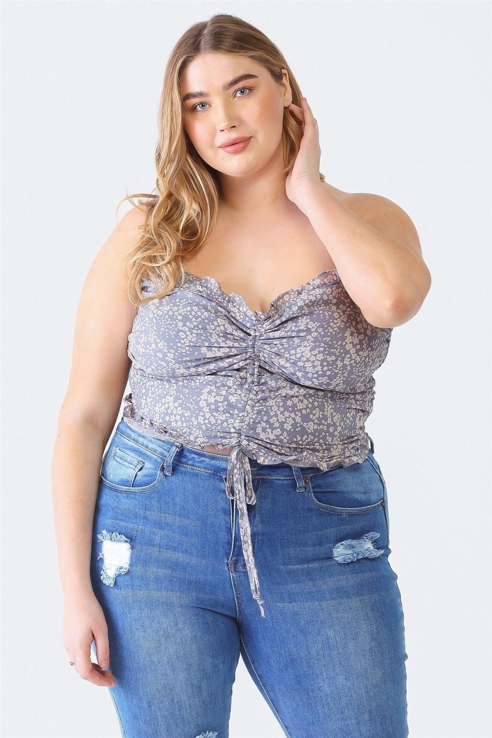 Zenobia Plus Size Drawstring Smocked Floral Tube Top - AnAs Market