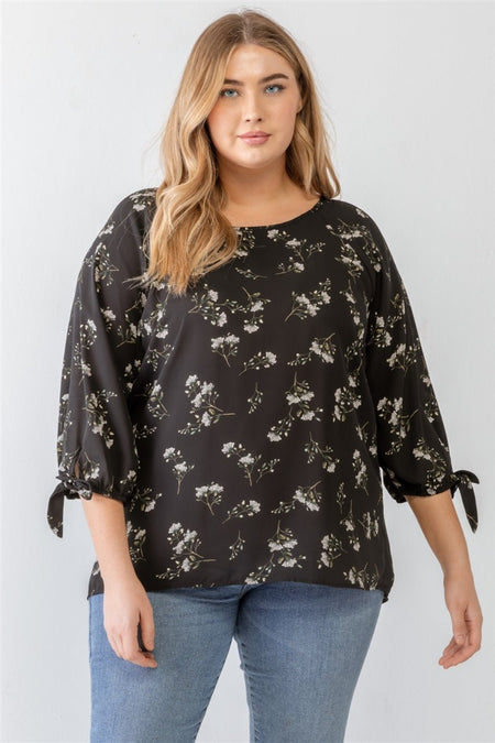 Zenobia Plus Size Floral Round Neck Blouse - AnAs Market