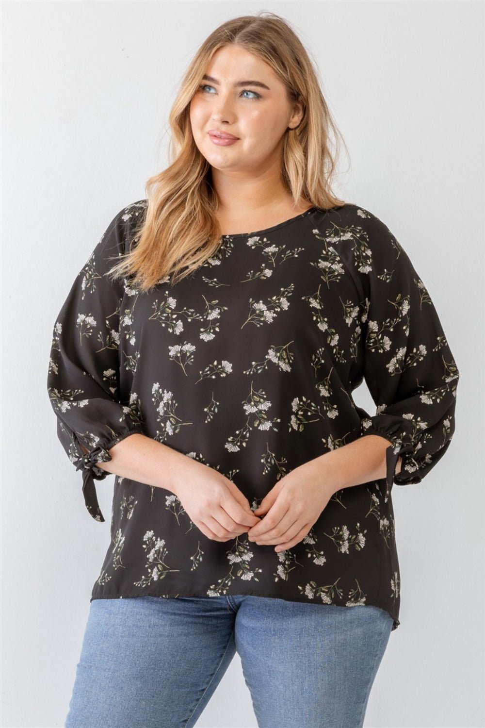 Zenobia Plus Size Floral Round Neck Blouse - AnAs Market