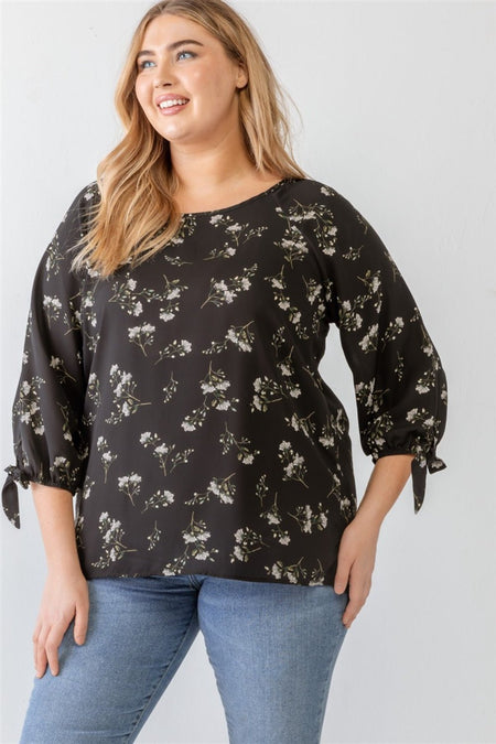 Zenobia Plus Size Floral Round Neck Blouse - AnAs Market