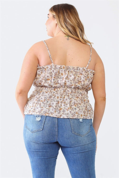 Zenobia Plus Size Frill Floral Square Neck Cami - AnAs Market