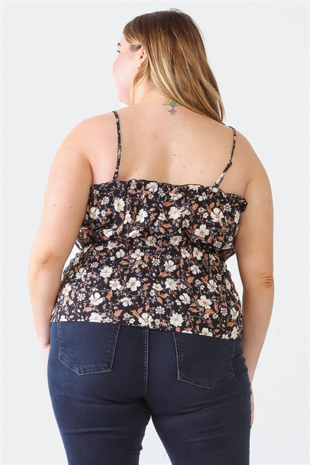 Zenobia Plus Size Frill Floral Square Neck Cami - AnAs Market