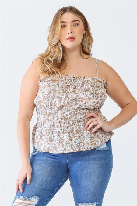 Zenobia Plus Size Frill Floral Square Neck Cami - AnAs Market