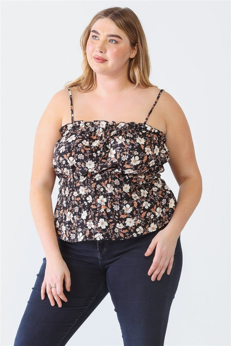 Zenobia Plus Size Frill Floral Square Neck Cami - AnAs Market