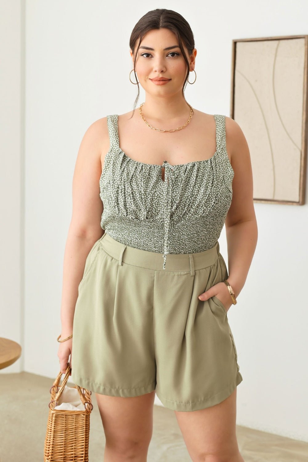 Zenobia Plus Size Half Elastic Waist Shorts with Pockets - AnAs Market