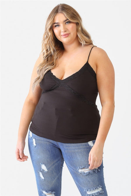 Zenobia Plus Size Lace Detail V-Neck Cami - AnAs Market