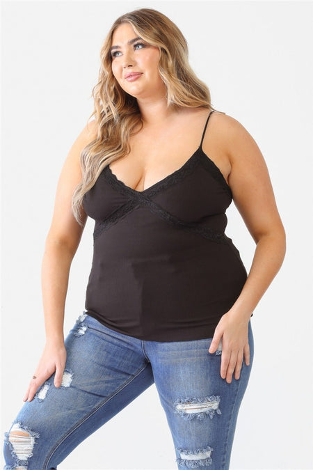 Zenobia Plus Size Lace Detail V-Neck Cami - AnAs Market