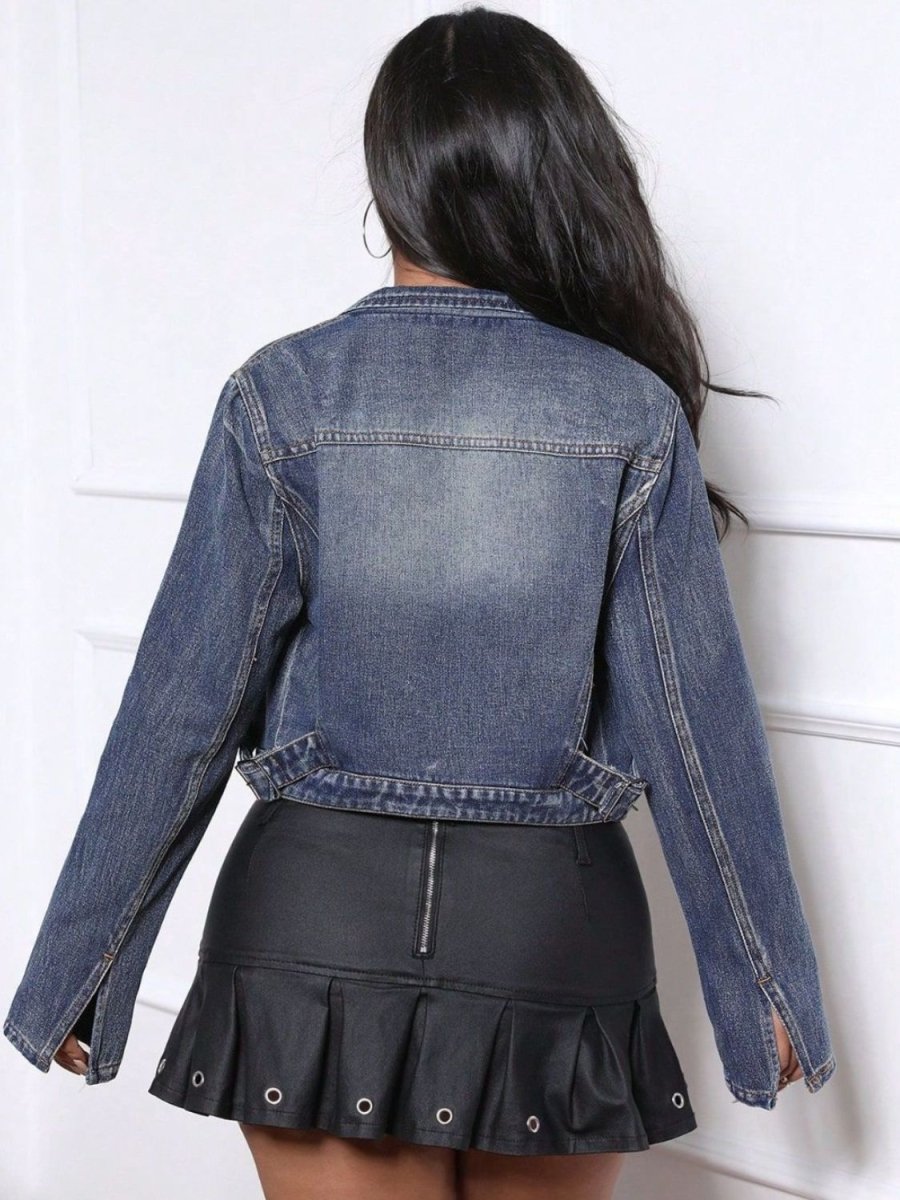 Zip Up Long Sleeve Denim Top - S. M. & Co.