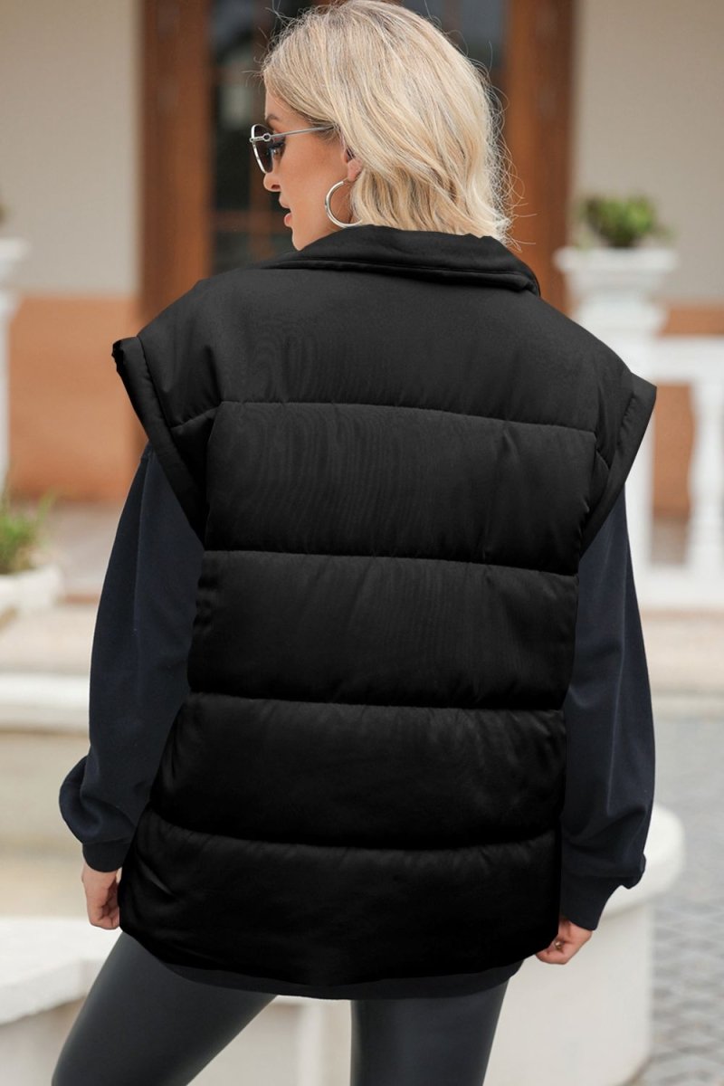 Zip Up Puffer Vest Coat with Pockets - S. M. & Co.