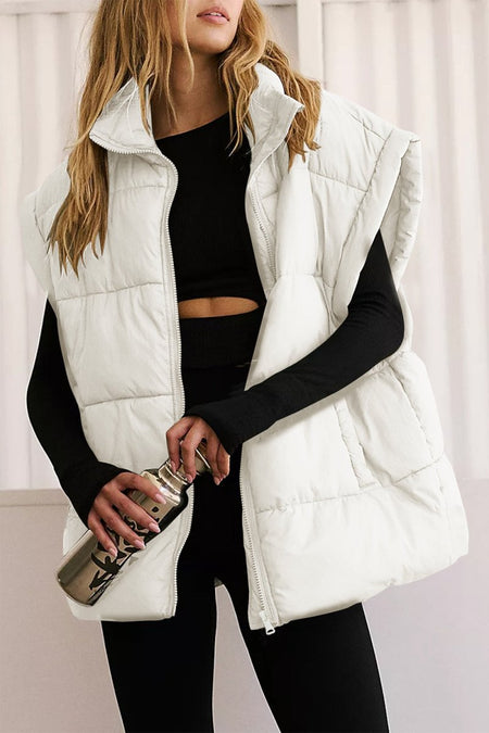 Zip Up Puffer Vest Coat with Pockets - S. M. & Co.