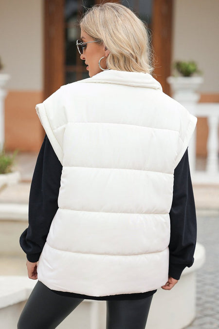 Zip Up Puffer Vest Coat with Pockets - S. M. & Co.