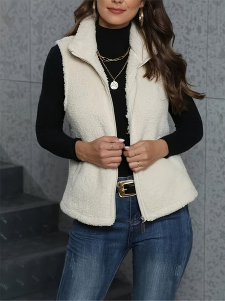 Zip Up Turtleneck Sherpa Vest Coat with Pockets - S. M. & Co.