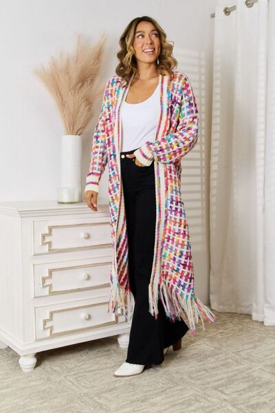 Angel Wings Full Size Multicolored Open Front Fringe Hem Cardigan - S. M. & Co. Cardigan