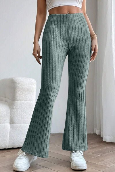 Basic Bae Full Size Ribbed High Waist Flare Pants - S. M. & Co. Flare Pants