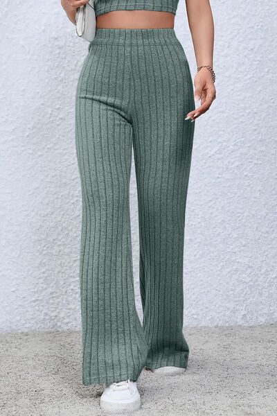 Basic Bae Full Size Ribbed High Waist Flare Pants - S. M. & Co. Flare Pants