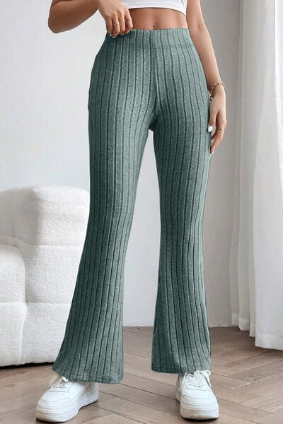 Basic Bae Full Size Ribbed High Waist Flare Pants - S. M. & Co. Flare Pants