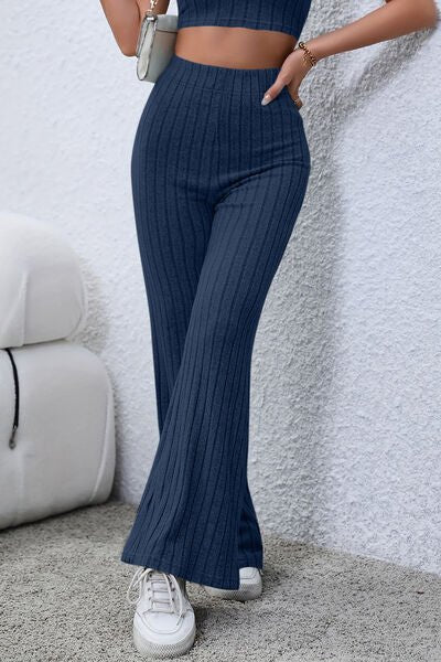 Basic Bae Full Size Ribbed High Waist Flare Pants - S. M. & Co. Flare Pants