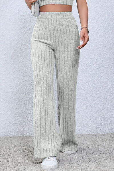 Basic Bae Full Size Ribbed High Waist Flare Pants - S. M. & Co. Flare Pants