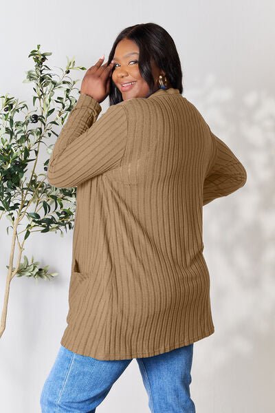 Basic Bae Full Size Ribbed Open Front Cardigan with Pockets - S. M. & Co. Cardigan