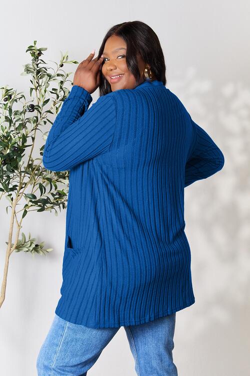 Basic Bae Full Size Ribbed Open Front Cardigan with Pockets - S. M. & Co. Cardigan