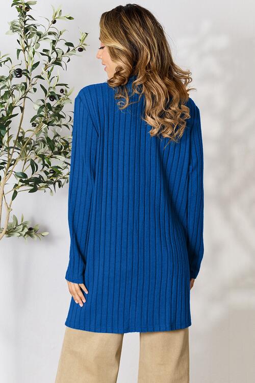 Basic Bae Full Size Ribbed Open Front Cardigan with Pockets - S. M. & Co. Cardigan