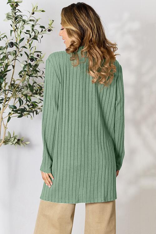 Basic Bae Full Size Ribbed Open Front Cardigan with Pockets - S. M. & Co. Cardigan