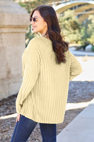 Basic Bae Full Size Ribbed Round Neck Long Sleeve Knit Top - S. M. & Co. Shirts & Tops