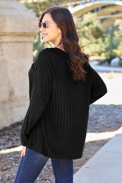 Basic Bae Full Size Ribbed Round Neck Long Sleeve Knit Top - S. M. & Co. Shirts & Tops